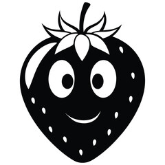 Obraz premium Smiling black and white strawberry cartoon displays happy fruit with cheerful expression