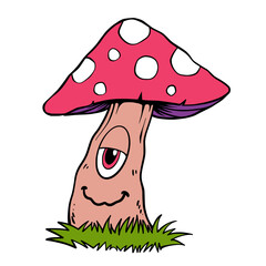 Cartoon monster mushroom vector hand drawing style