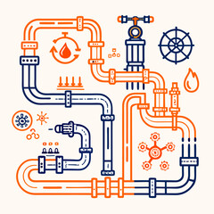 Pipeline illustration with straight lines and shapes in vibrant colors  