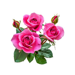 Vibrant Pink Roses Bouquet - Close-up of Three Blooming Roses with Buds