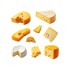 Assorted Cheeses Floating on Transparent Background