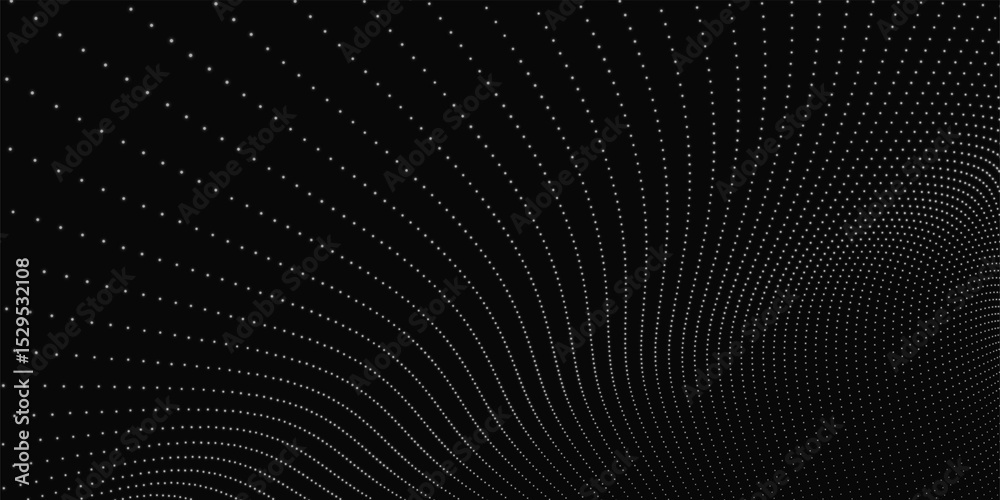 Poster futuristic dot wave. abstract digital particle wave. black and white music wave. dark background. di