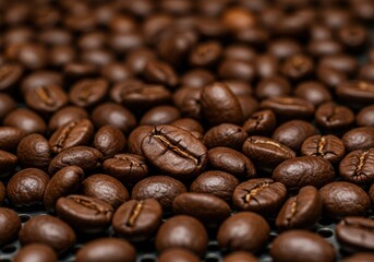 Fototapeta premium A rustic burlap sack filled with freshly roasted coffee beans spills onto a wooden surface, capturing the rich aroma and texture of artisan coffee at its source.