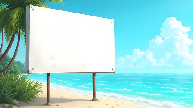 Blank Billboard on a Tropical Beach