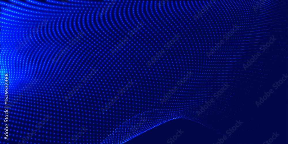Poster futuristic dot wave. abstract digital particle wave. technology background. colored musical wave. da