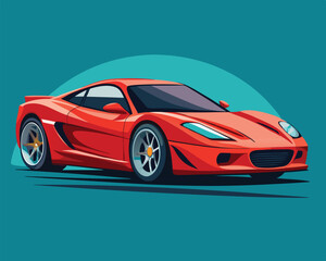 Fototapeta premium Red sports car luxury supercar racing vehicle illustration on teal background digital art automotive design fast speed concept