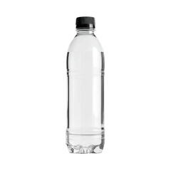 Clear Plastic Water Bottle with Black Cap Isolated on White Background for Beverage Packaging and Design Use Transparent background or png