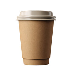 Brown paper coffee cup with a lid on a clean surface isolated on a white background for food and beverage purposes Transparent background or png