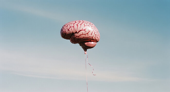 Brain Balloon Ascending in a Clear Sky