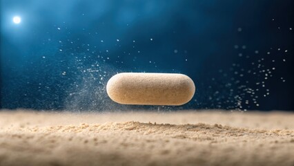 Beige capsule levitation above powder
