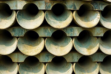 Patterned Concrete Pipes with Aged Texture and Circular Interior Detail