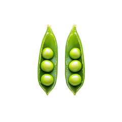 Two Open Pea Pods with Three Peas Each, Isolated on Transparent Background