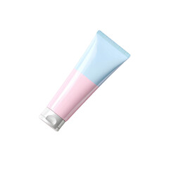 Squeezable skincare tube with blue and pink gradient, ideal for beauty products and cosmetic packaging mockups Transparent background or png