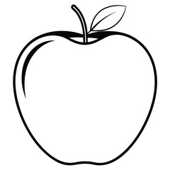 Minimalist apple features a simple black outline and singular leaf for a clean, timeless feel