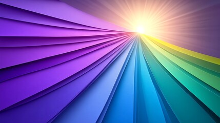 Radiant layers forming vibrant rainbow towards shining light abstract design