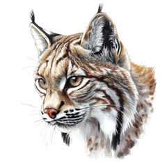 Bobcat Close Up, watercolor painting vector, high quality, isolated on a white background.
