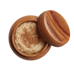 Natural Body Scrub in Wooden Bowl with Lid for Exfoliating Skin and Nourishing Beauty Rituals at Home Transparent background or png