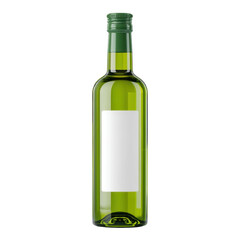 Empty green wine bottle with blank label ready for custom branding and design on white background...
