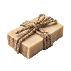 Natural Handmade Soap Bar Wrapped with Twine for Eco-Friendly and Rustic Bathroom Decor or Gift Ideas Transparent background or png