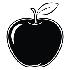 A simple black apple outline with a leaf and stem is presented on white