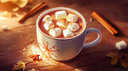 hot chocolate with marshmallows and cinnamon
