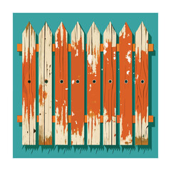 Rustic Cartoon Wooden Fence with Peeling Paint and Distressed Texture Illustration