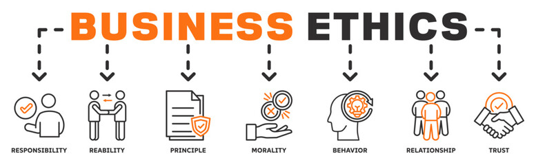 Business Ethics banner web icon vector illustration concept with icon responsibility, reliability, morality, behavior, relationship, trust