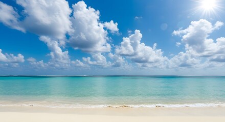 Obraz premium Serene tropical beach with crystal clear water and clouds