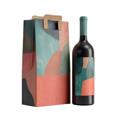 Elegant Wine Bottle and Box with Abstract Design in Soft Colors for High-End Beverage Branding and Packaging Transparent background or png