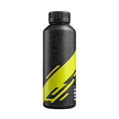 Black sports bottle with vibrant yellow design featuring a sleek and modern look for fitness enthusiasts and athletes Transparent background or png