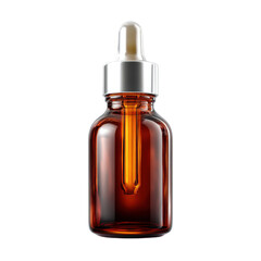 Amber glass dropper bottle with pipette and essential liquid, perfect for cosmetic, aromatic, or therapeutic uses Transparent background or png