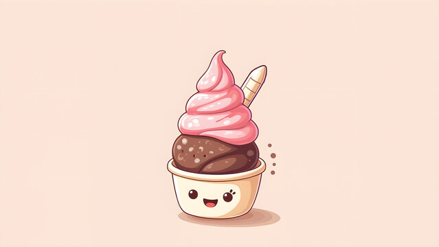 Cute kawaii cup ice cream illustration Design