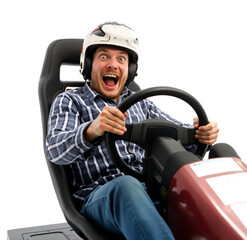 Man playing a racing car game