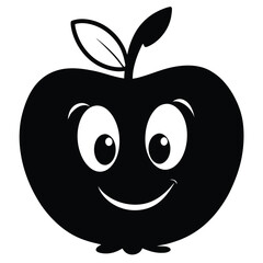Monochrome apple with big eyes and a cheerful smile provides a simple playful silhouette