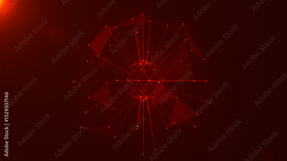 Poster polygonal colorful wireframe background with creative spherical object made of lines and dots. 3d re