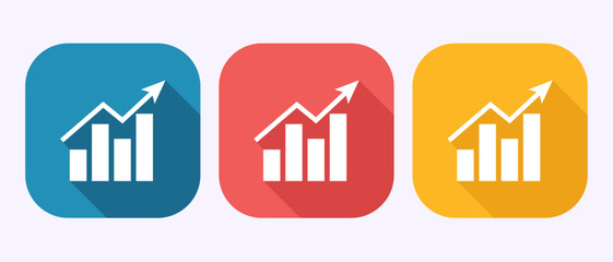 Bar chart icon design illustration, Graph logo, Growth chart sign symbol in shadow button design
