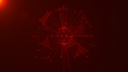 Polygonal colorful wireframe background with creative spherical object made of lines and dots. 3D rendering