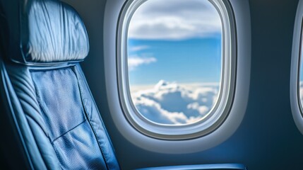 Naklejka premium Closeup of economy airplane seat with window beside it