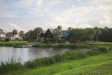 public park gazebo next to a lake