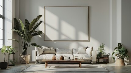 Mockup white wall in loft style house of korea with sofa and accessories in the room.