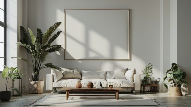 Mockup white wall in loft style house of korea with sofa and accessories in the room.