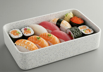 多彩な寿司が詰まった美しい和風弁当

