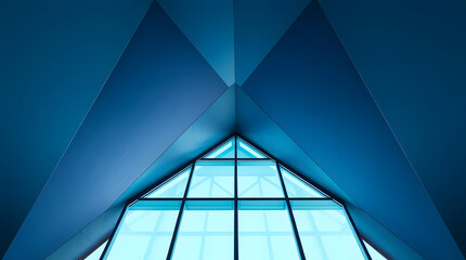 Obraz premium Geometric blue ceiling with triangular window creates an abstract design