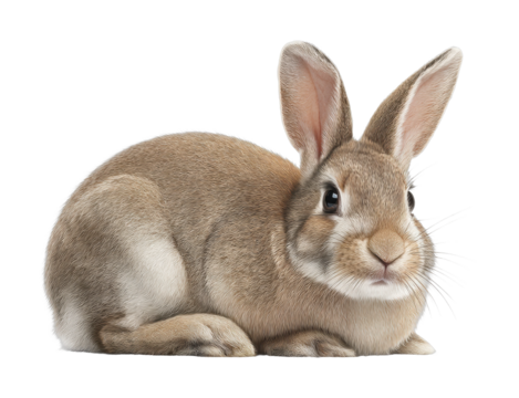 PNG Close-up of a cute brown rabbit with perked ears in a resting pose