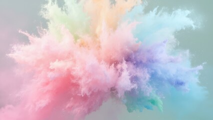 Obraz premium Soft pastel powder explosion Gentle explosion of various soft pastel-colored powders. Concept of delicate color and energy.