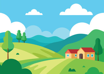 Obraz premium rural landscape with houses and trees