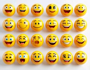 Obraz premium Set of Yellow Emoji Faces Showing Various Emotions and Expressions 