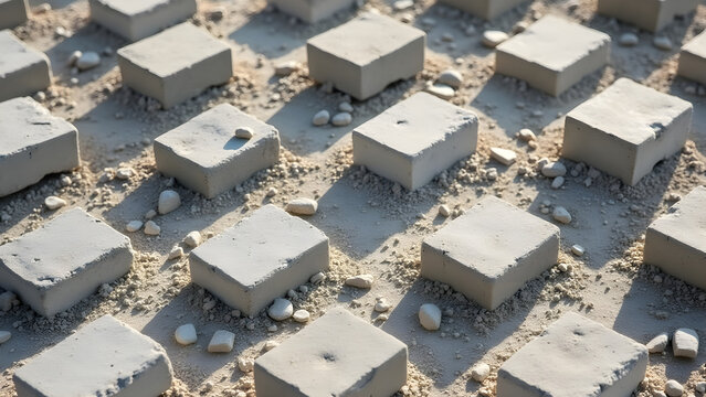Concrete Blocks On Ground During Construction