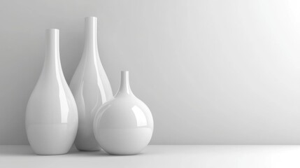 Minimalist white ceramic vases displayed against a plain background