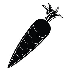 Black carrot silhouette displays crisp detail and smooth lines against a stark white background